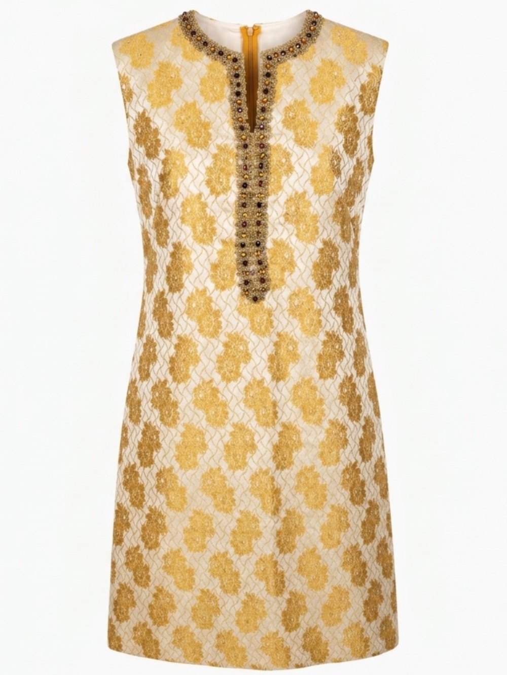 60s Authentic Vintage 100% Handmade Gold Brocade Shift Dress